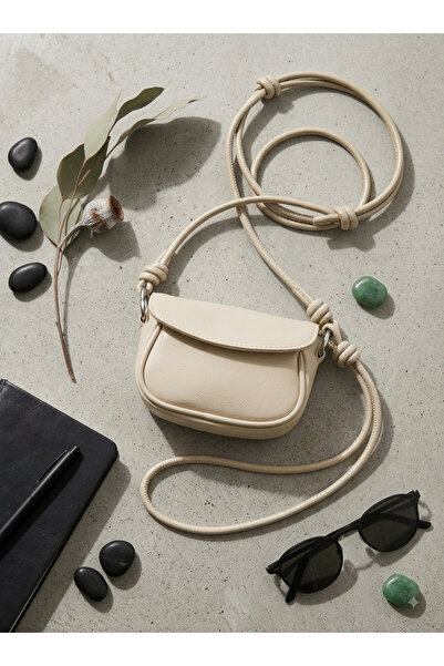 emelimin Women's Beige Mini Crossbody Shoulder Bag Knotted Leather Messenger Bag