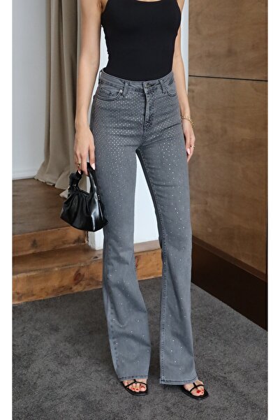 Clothes Fast Women's Anthracite Stone Jean Trousers High Waist Stone Detailed...