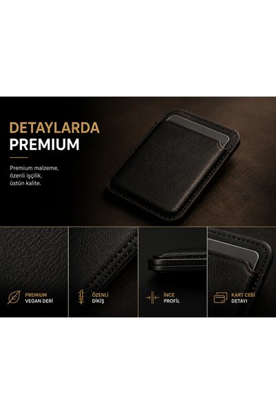 KVK TS Magsafe Compatible Magnetic Phone Card Holder – 2-3 Card Capacity, Slim Premium Vegan Leather Card Holder – Black