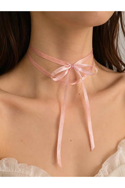 SmY Bag Design Choker with Pink Ribbon
