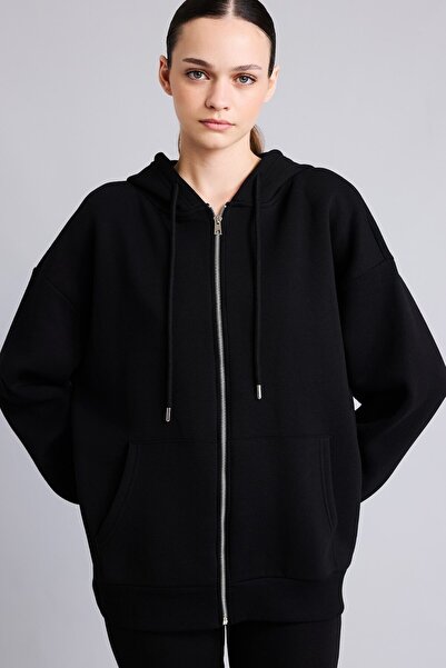 DeFacto Oversized Hooded Thick Sweatshirt Fabric Cardigan I2413Ax26Au