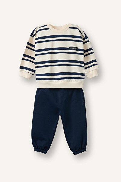DeFacto Striped Crew Neck Sweatshirt Top Elasticized Leg Bottom 2-Piece Set B...