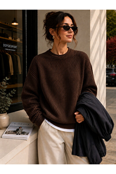 DepoExport Women's Premium Oversize Soft Crew Neck Knitwear Sweater