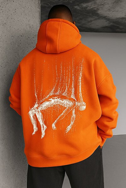JANTIL MODA Unisex Oversize 3 Thread Yarn Kangaroo Pocket "Abstract Figure" P...