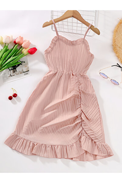 Take Two By Styli Girls Pink Ruffled Strappy Dress