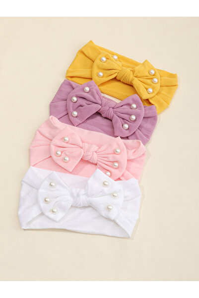 Take Two By Styli Pack of 4 - Girls Pearls Embellished Bow Hair Ties