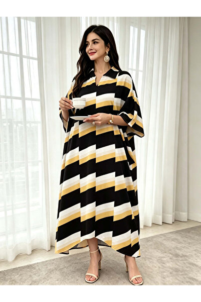 Take Two By Styli Multi-Color Geometric Print Collared Neckline Kaftan