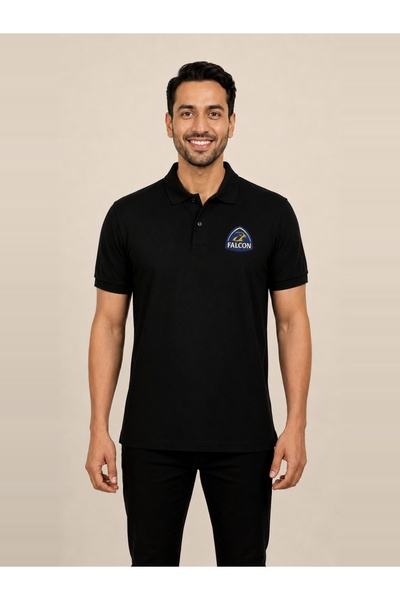 FALCON By Styli Black Falcon Logo Short Sleeves Polo T-Shirt