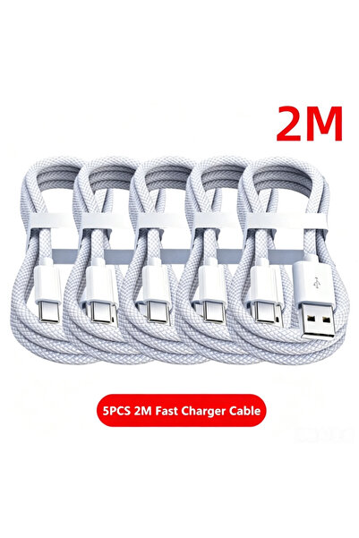 Choice1 White 5PCS-2M 5PCS USB A Cable to USB C 240W Fast Charging Charger Ca...