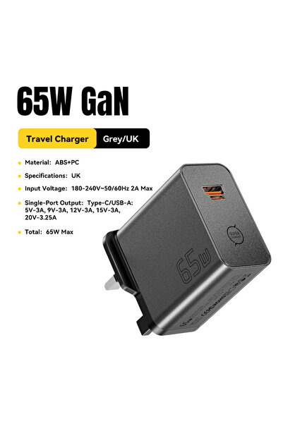 Choice ESSAGER 65W UK Plug Gray ESSAGER 65W GaN Fast Charger PD3.0 PPS QC4.0 ...
