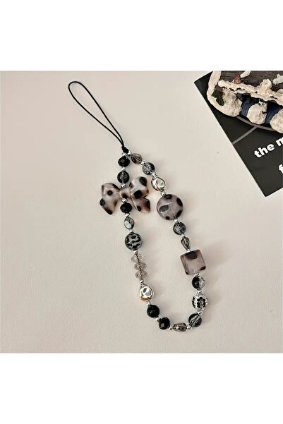 Choice Silver / Gray 1PCS Leopard Print Bow Beaded Phone Chain Fashion Short ...