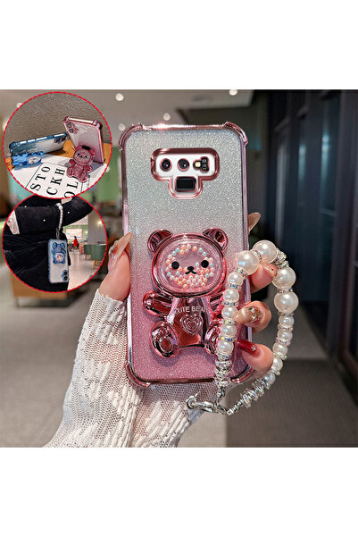 choice2 Galaxy Note9 Pink Cute Bear Cartoon Holder Pearl Lanyard Strap Shockp...