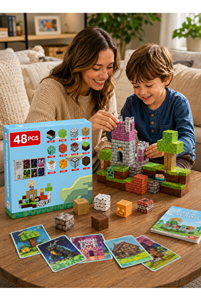 Generic Magnetic Building Blocks 48-Piece Set, Pixel World Construction Toy w...
