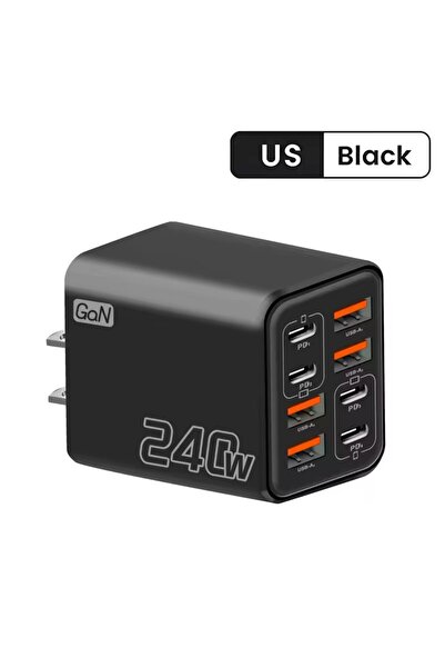 choice2 Black-US 240W GaN USB C Charger 8 in 1 Fast Charging Phone Charger Po...