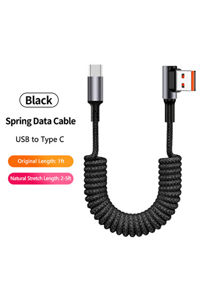 Choice 1.5m Black LR A-C Right Angle USB A to USB C Coiled Cable for Android ...