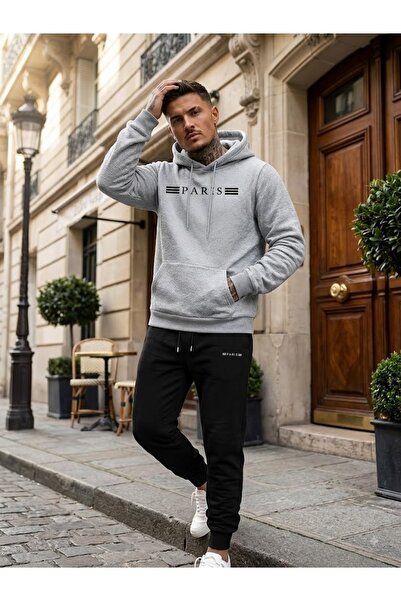 WOODROFFE Unisex Three Stripes Paris Oversize Hooded Tracksuit Set Loose Fit