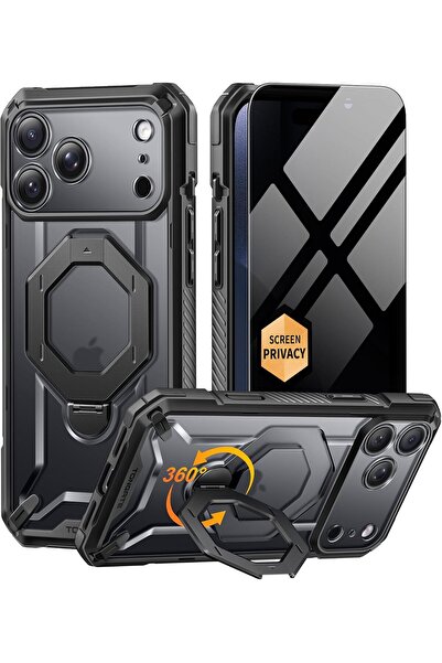 TONGATE for iPhone 17 Pro Max Case with 360° Spin Magnetic Stand, Black Compa...