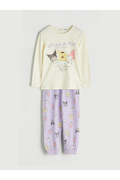 LC Waikiki Set de pijamale pentru fete cu imprimeu Hello Kitty și guler rotund
