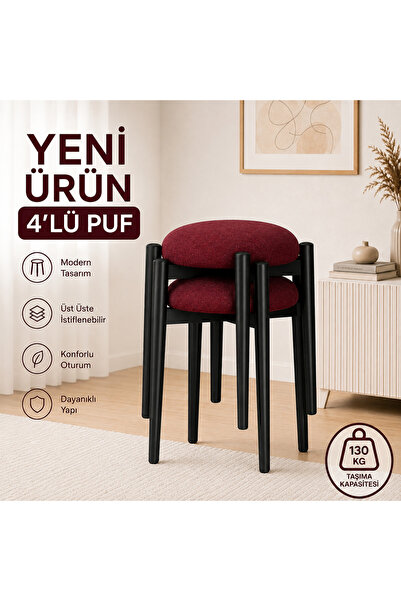 ZÜMRA 2Lİ PUF TABURE BENCH MAKYAJ SANDALYESİ SİYAH AYAK