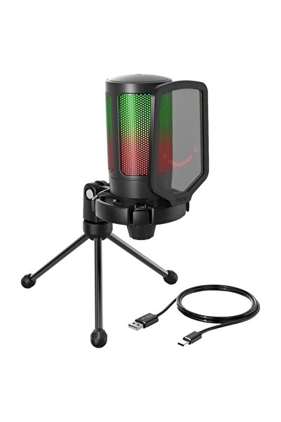 Fifine A6V AmpliGame Studio Microphone, RGB Lighting, USB-C, Black