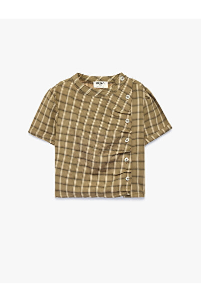 Koton Drawstring Button Detail Viscose and Cotton Blend Short Sleeve Shirt