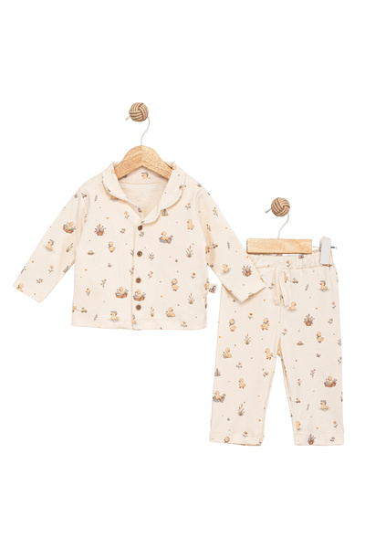 Divonette Unisex Baby Cute Chick Printed Buttoned Pajama Set