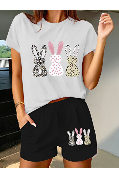 Joetsu Rabbit Printed Soft Short Sleeve Top and Shorts Set