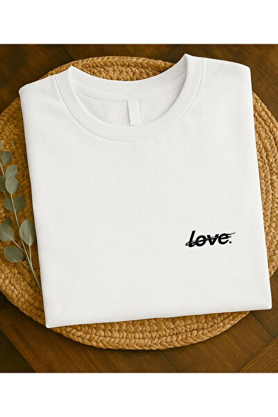 ASELİNDA Love Printed Round Neck Short Sleeve Cotton T-Shirt