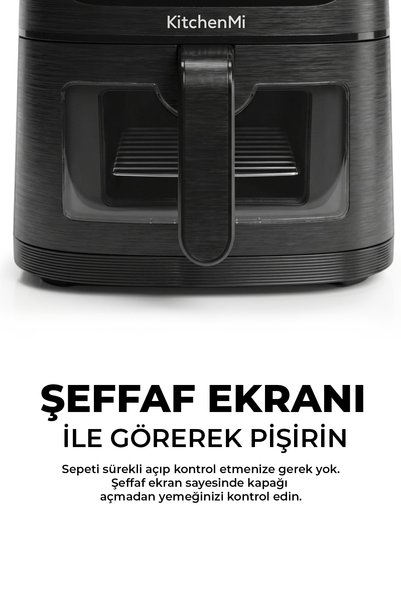 KitchenMi Kitchen Mi 12 Ekran Programlı 6 Litre Dijital Dokunmatik 1500 W Yağsız Kızartma Sıcak Hava Fritözü