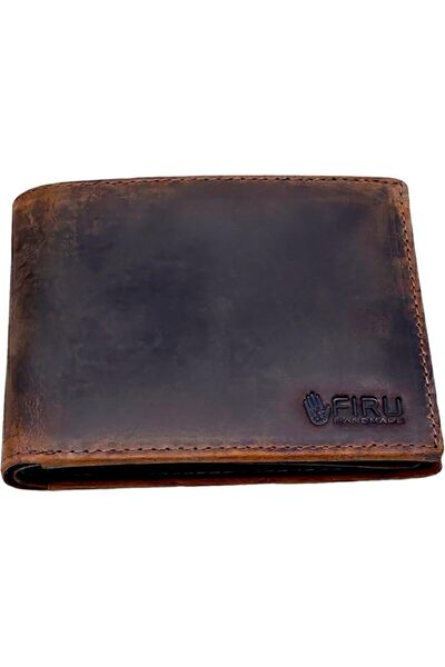 Firuzeaccesories Firu-Handmade Buffalo Leather Slim Bifold Wallet for Men wit...