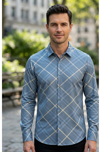 Chordi Long Sleeve Plaid Cotton Tencel Fabric Full Lycra Shirt