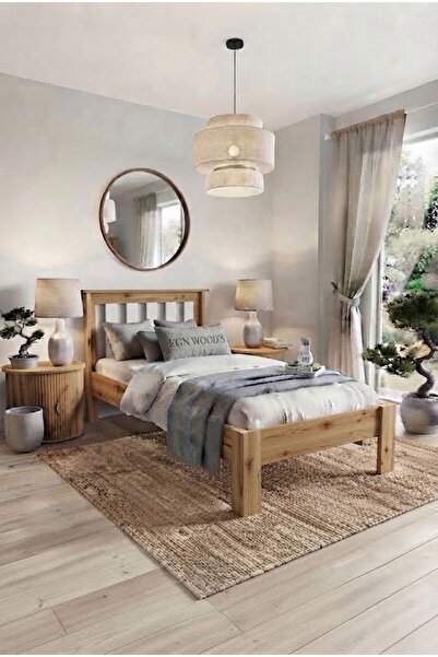 EGN WOODS Modern Atlantik Çam MDF Karyola - Tek ve Çift Kişilik Yatak Ölçü Se...