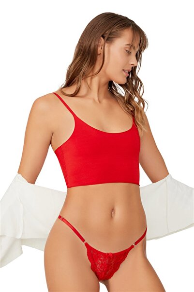 Cottonhill Lace Front Tulle Detailed Lace Red String 6035