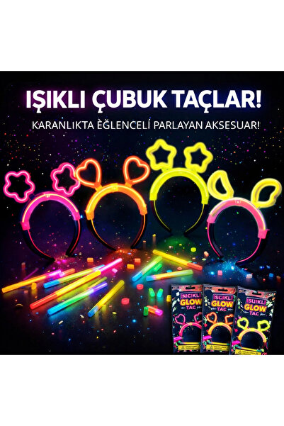 Karanlıkta Parlayan Glow Taç Seti 12 Adet – Yıldız Kalp Ay Çiçek (her Model 3 Adet) Bx40