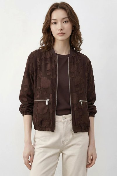 Generic Brand Jachetă de damă din șifon, cu fermoar, oversize, maro amar