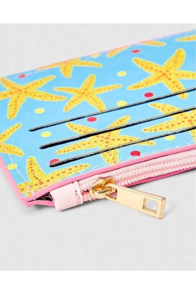duygusecimleri Kawaii Starfish Printed Zipper Card Holder