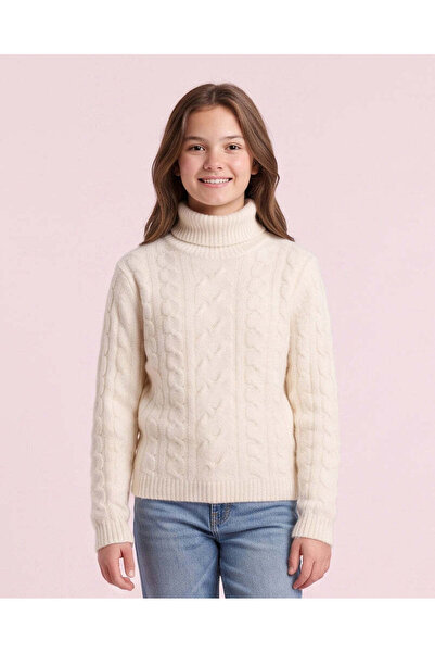 REDTAG Senior Girls White High Neck Cable Knit Pullover