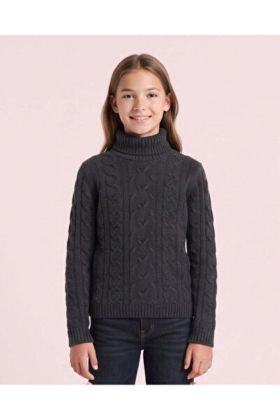 REDTAG Senior Girls Black High Neck Cable Knit Pullover