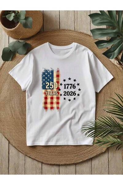 2BIR تي شيرت رجالي مطبوع عليه علم أمريكا الكلاسيكي 1776-2026، تي شيرت 250 سنة...