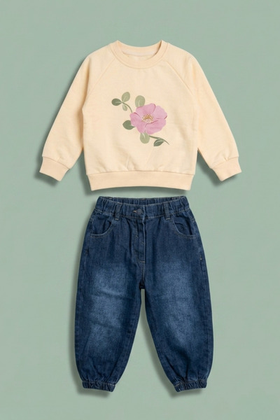 zumino Girls' Floral Printed Sweatshirt and Jogger Pants Set