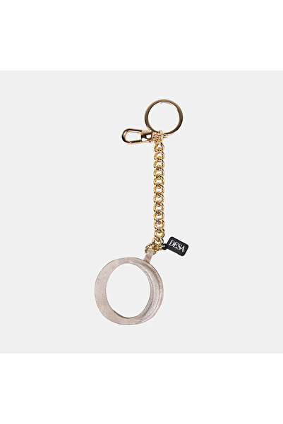 Desa Silver Letter O Leather Charm / Keychain with Gold Chain