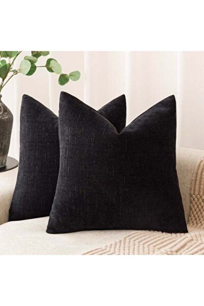 Generic Pack of 2 Black Soft Textured Throw Decorative Pillow Covers Square A...