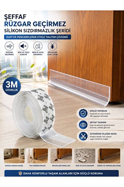 HB LİFE Transparent Windproof Silicone Sealing Strip 3 Meters Door Window Bot...