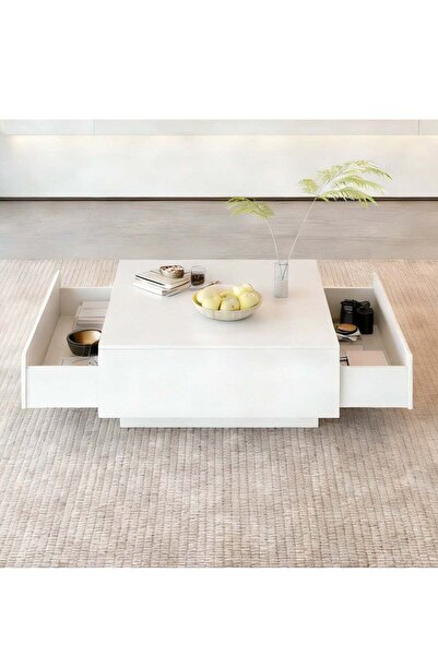 YY-Recheer Living Room Coffee Table with Storage Drawers, 90CM Modern Square ...
