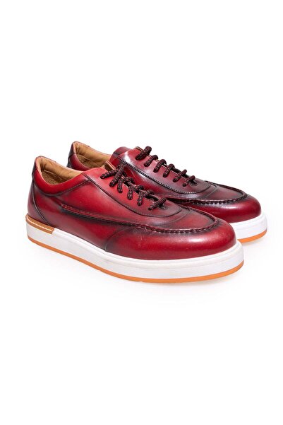 FRANCO CALVANI Red Color Lace-Up Genuine Leather Men's Shoes