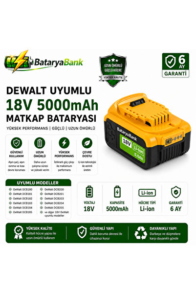 BataryaBank Uyumlu 18V 5Ah Li-ion Şarjlı Matkap Bataryası