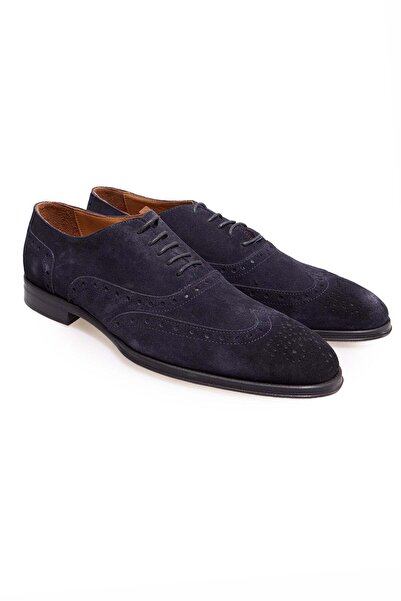 FRANCO CALVANI Dark Blue Color Lace-Up Genuine Suede Leather Men's Shoes