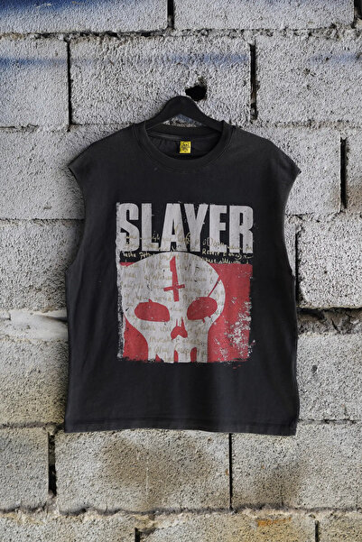 Overdrive Tricou fără mâneci unisex Slayer Vintage Oversize negru cu spălare ...