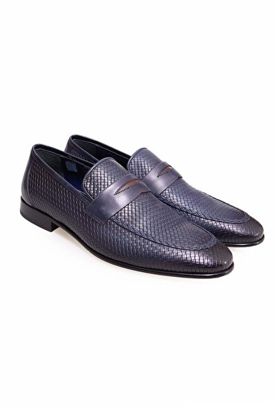 FRANCO CALVANI Dark Blue Color Laceless Genuine Leather Men's Shoes