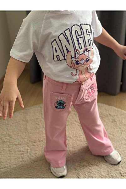 NOBLEKIDS Girl's Stitch Printed T-Shirt and Denim Pants Set Pink